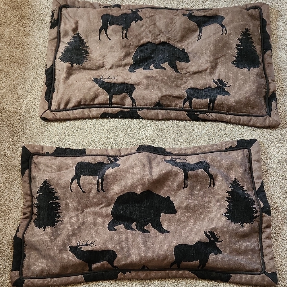 Croscill King Brown And Black Pillow Cover Cabin Moose Bear Pine Trees